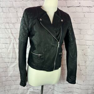 GAP moto Black Leather Jacket Womens M Quilted biker bomber emo punk whimsygoth